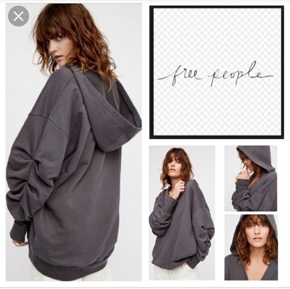 Free People Tops - NWT Free People Ruched Sleeve Hooded Sweatshirt